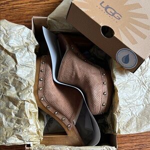 UGG Tan Perforated Studded Clogs